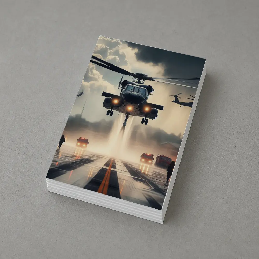 Military Helicopter Landing Runway Dramatic Sky – Postcards