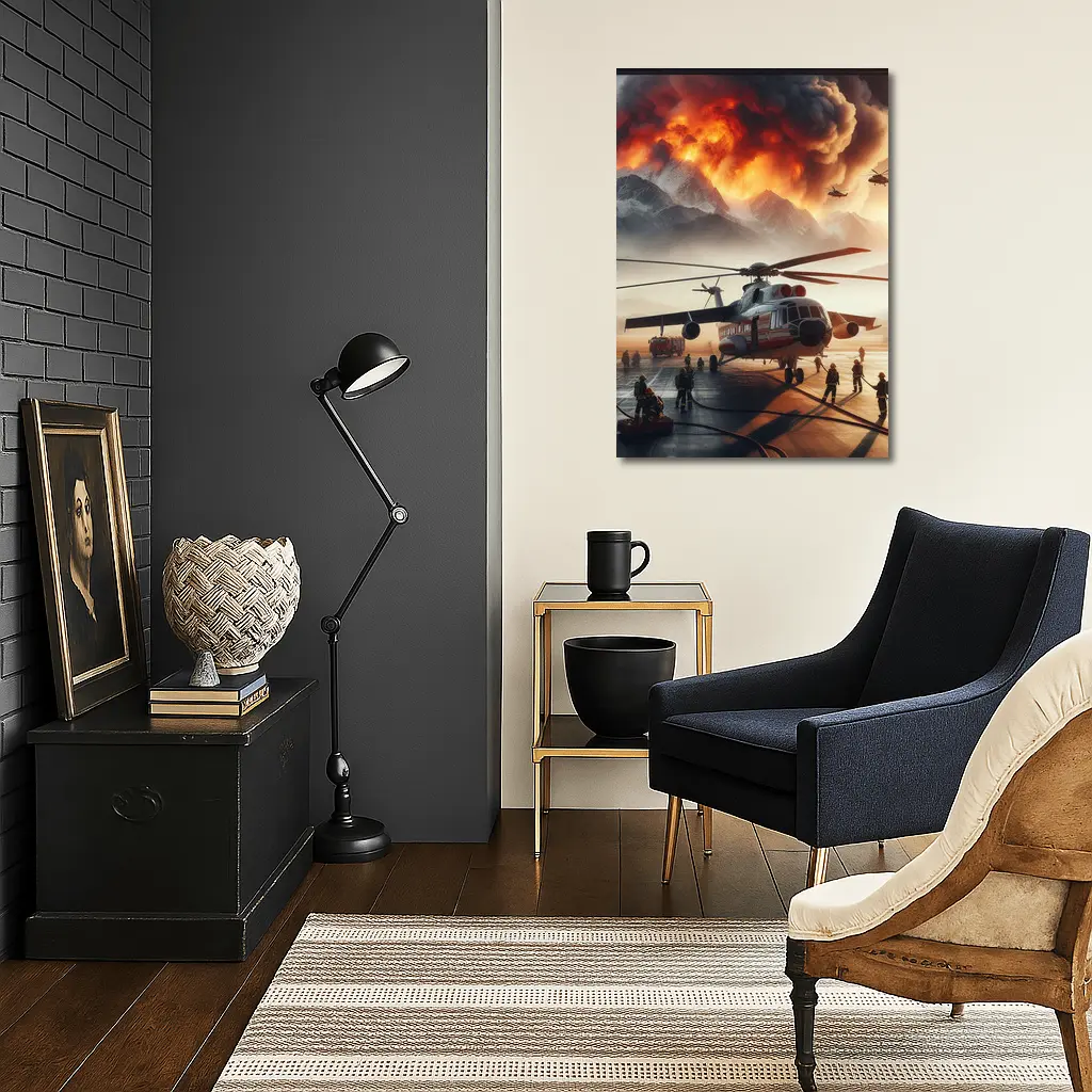 Helicopter Firefighters Mountain Wildfire Emergency Scene – Wall Art