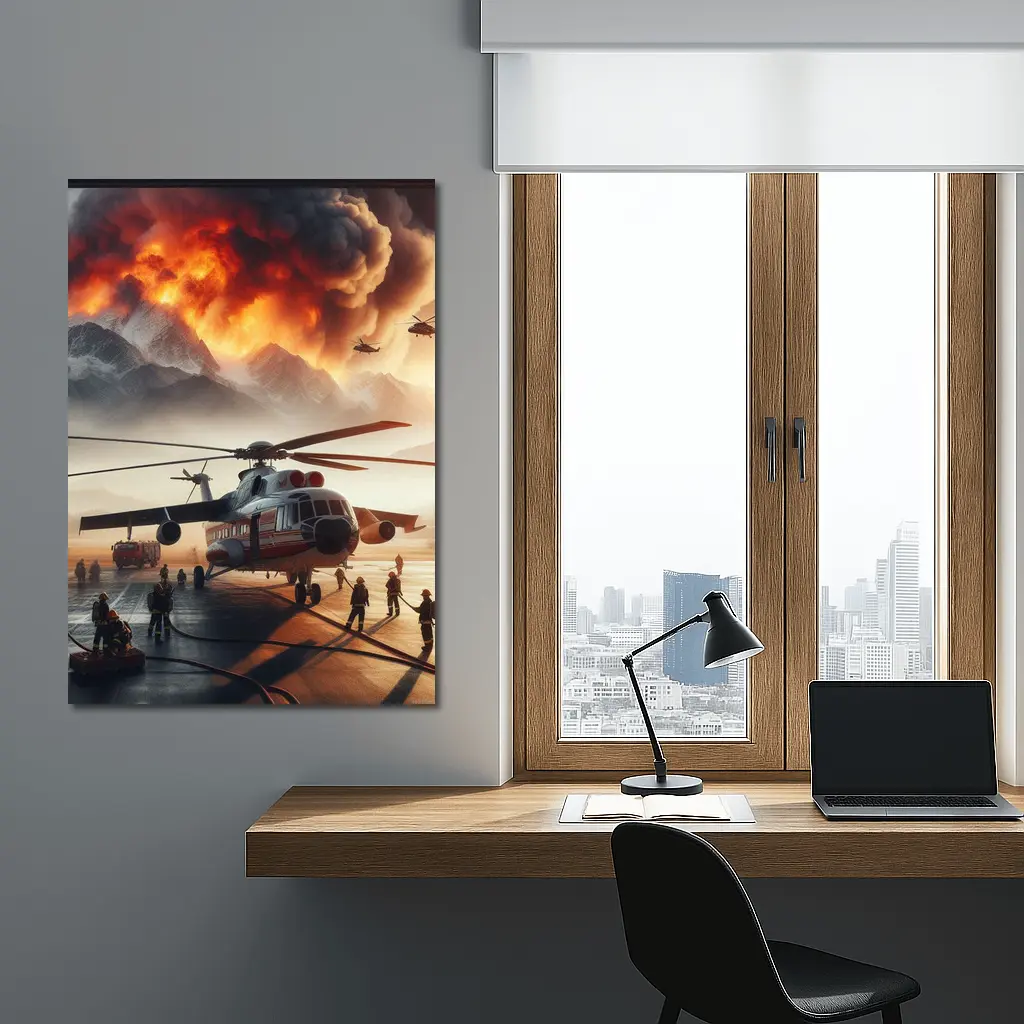 Helicopter Firefighters Mountain Wildfire Emergency Scene – Wall Art