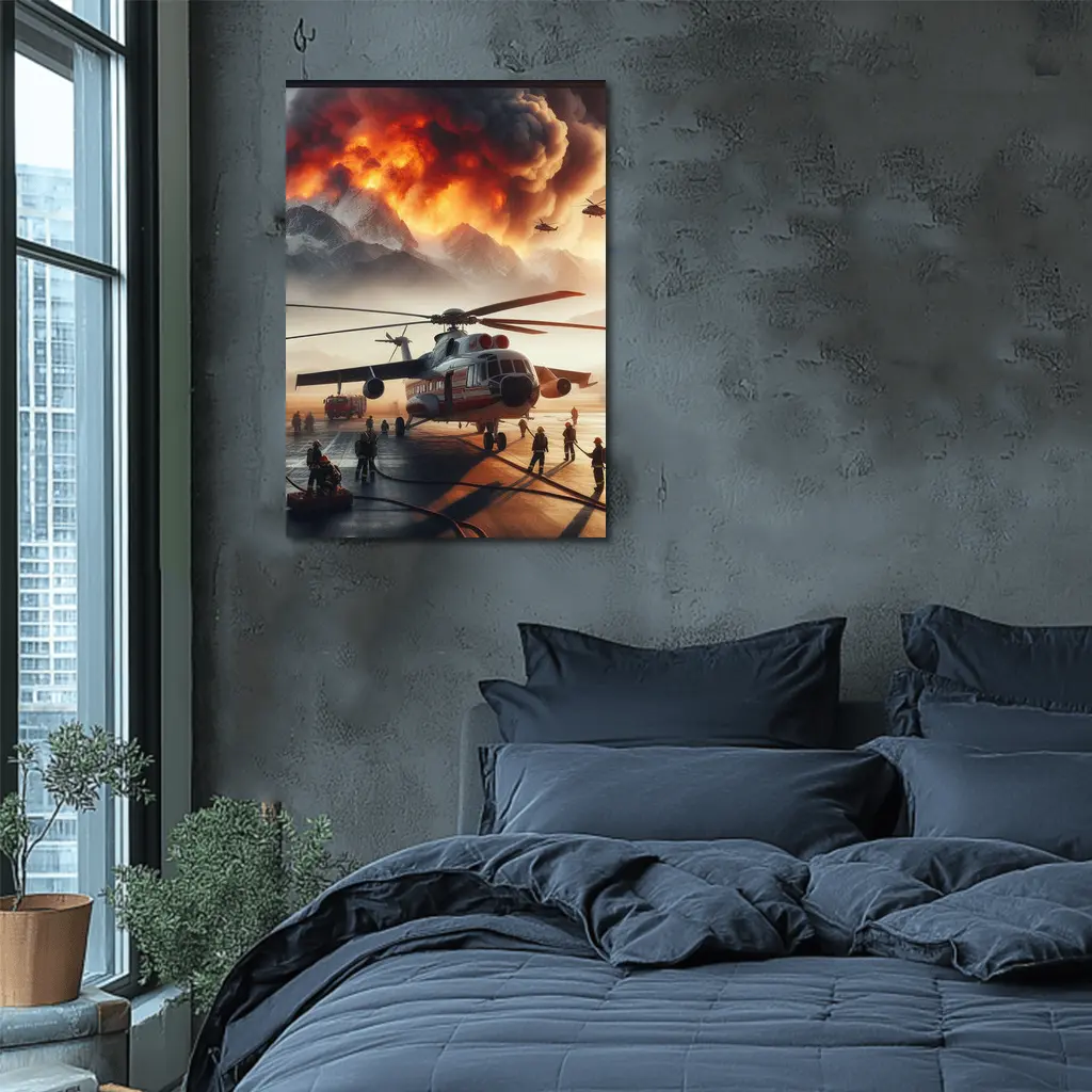 Helicopter Firefighters Mountain Wildfire Emergency Scene – Wall Art