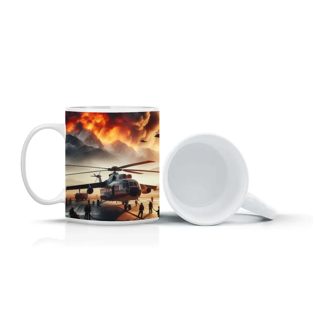 Helicopter Firefighters Mountain Wildfire Emergency Scene – Mugs