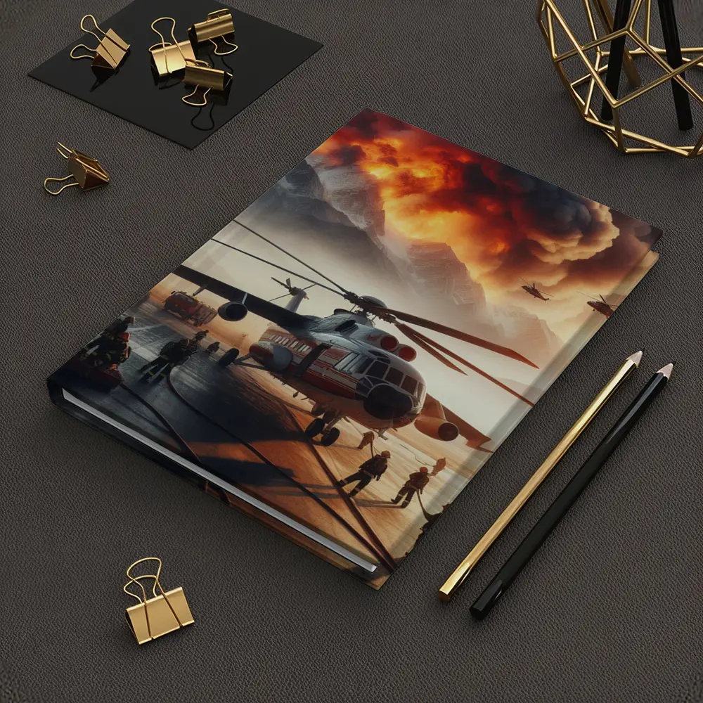 Helicopter Firefighters Mountain Wildfire Emergency Scene – Notebooks