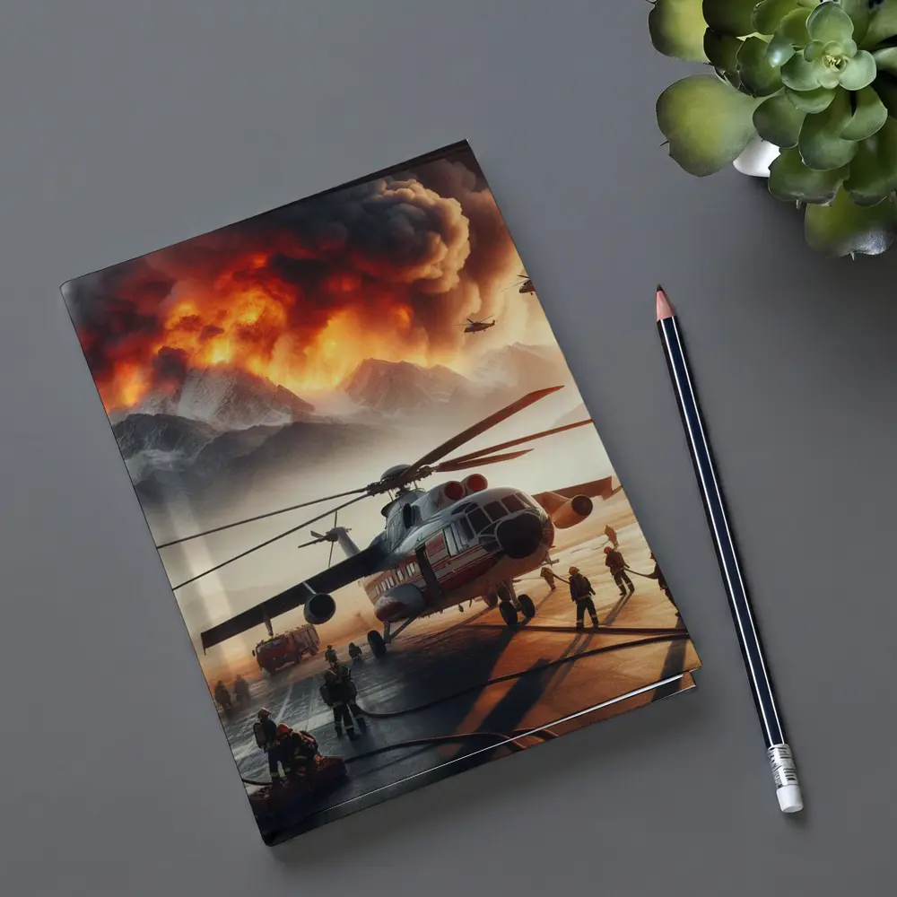 Helicopter Firefighters Mountain Wildfire Emergency Scene – Notebooks