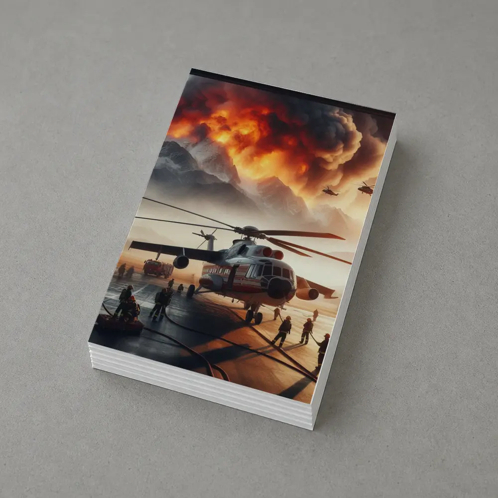 Helicopter Firefighters Mountain Wildfire Emergency Scene – Postcards