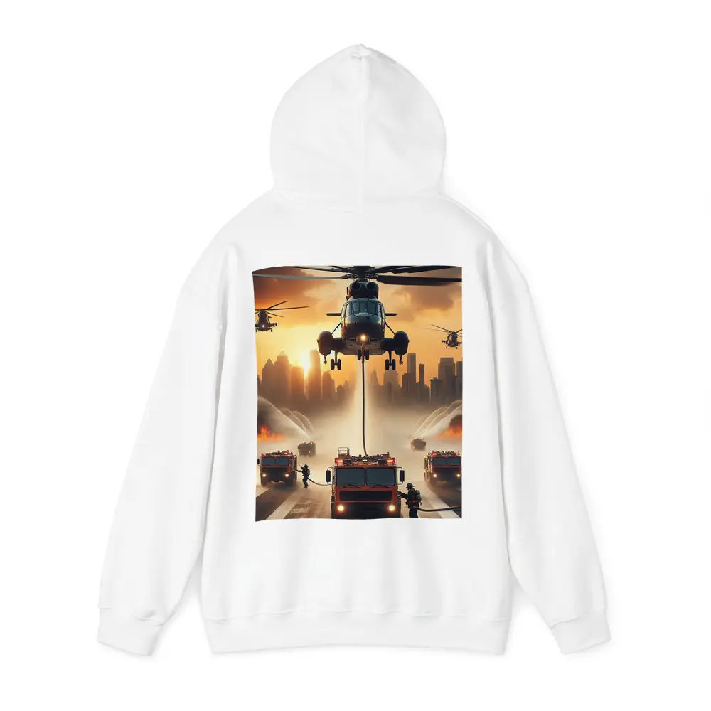 Helicopters Fire Trucks City Rescue Operation Sunset – Hoodies