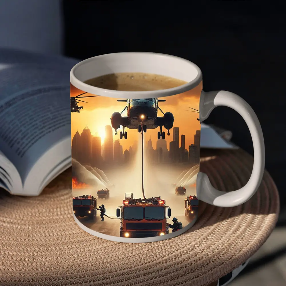 Helicopters Fire Trucks City Rescue Operation Sunset – Mugs