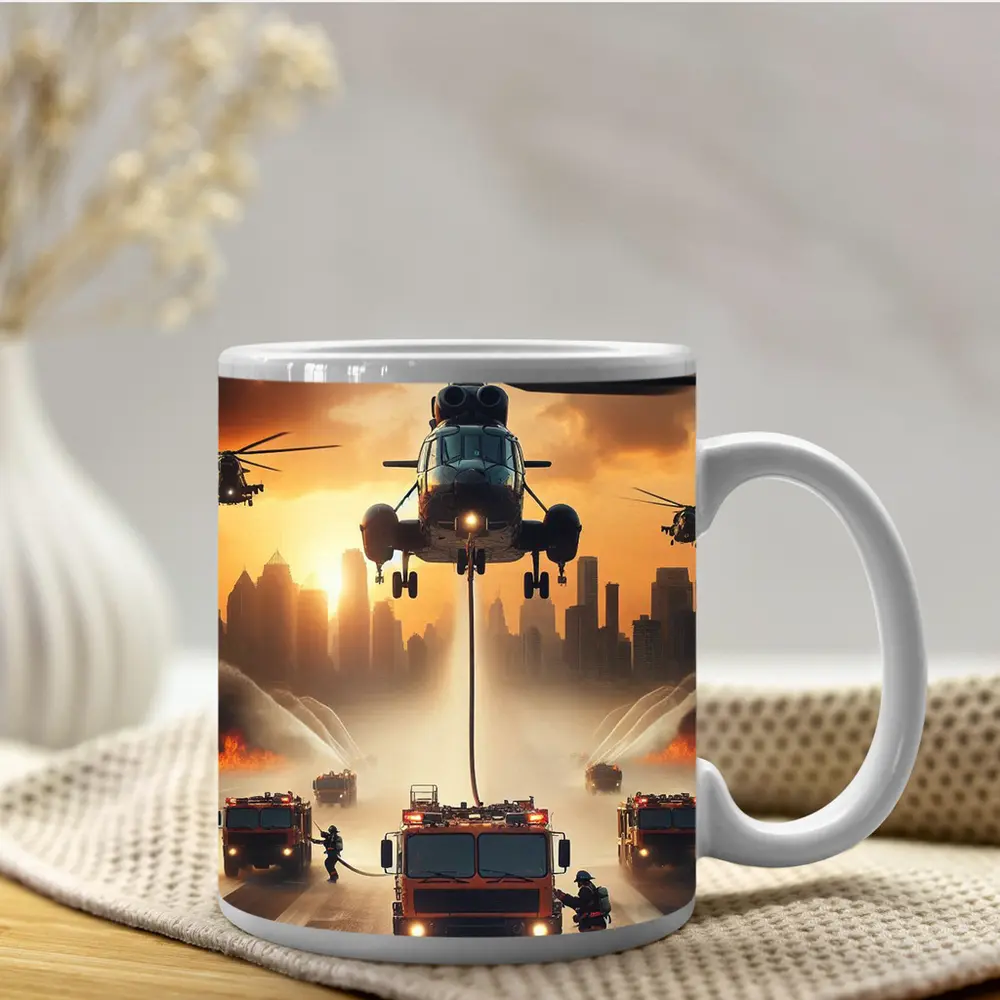 Helicopters Fire Trucks City Rescue Operation Sunset – Mugs