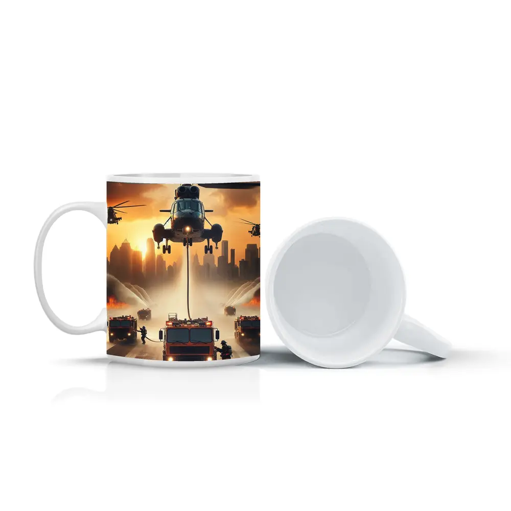 Helicopters Fire Trucks City Rescue Operation Sunset – Mugs