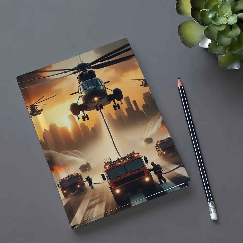 Helicopters Fire Trucks City Rescue Operation Sunset – Notebooks