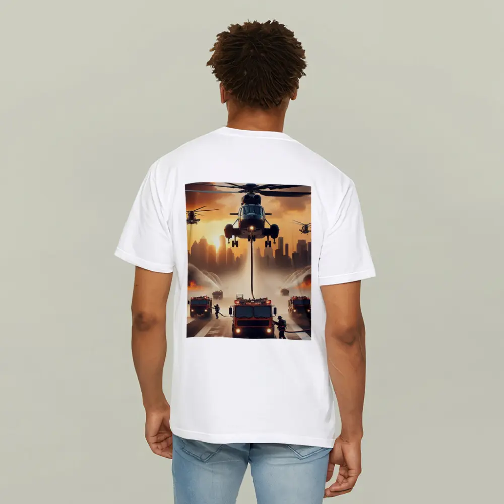 Helicopters Fire Trucks City Rescue Operation Sunset – T-Shirts
