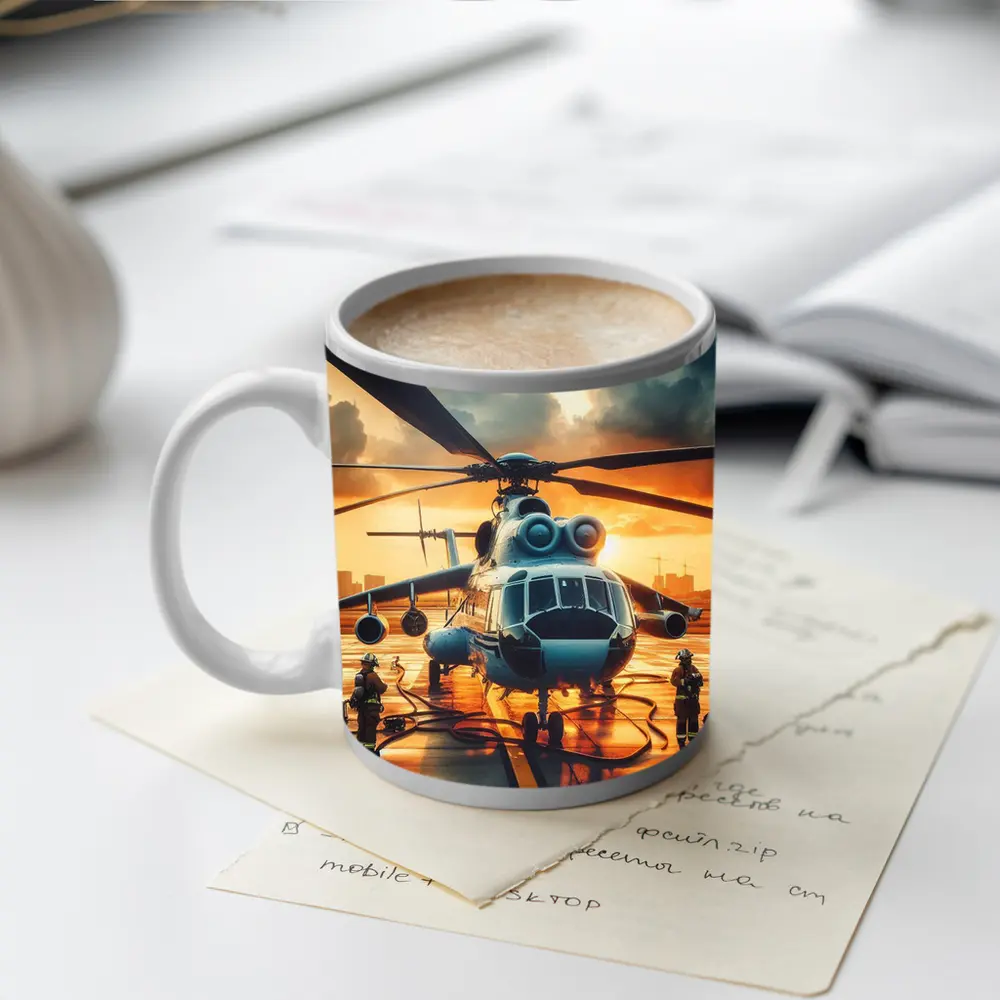 Military Helicopter Ground Crew Sunset Sky – Mugs
