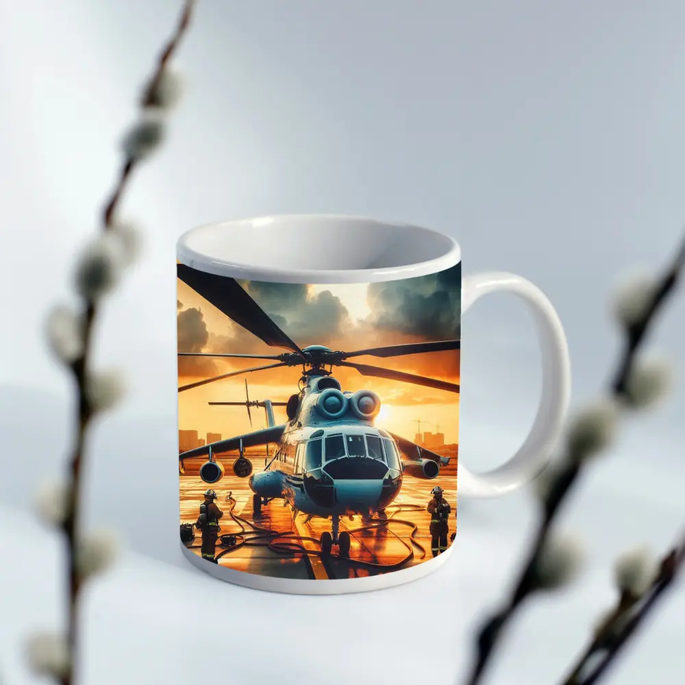 Military Helicopter Ground Crew Sunset Sky – Mugs