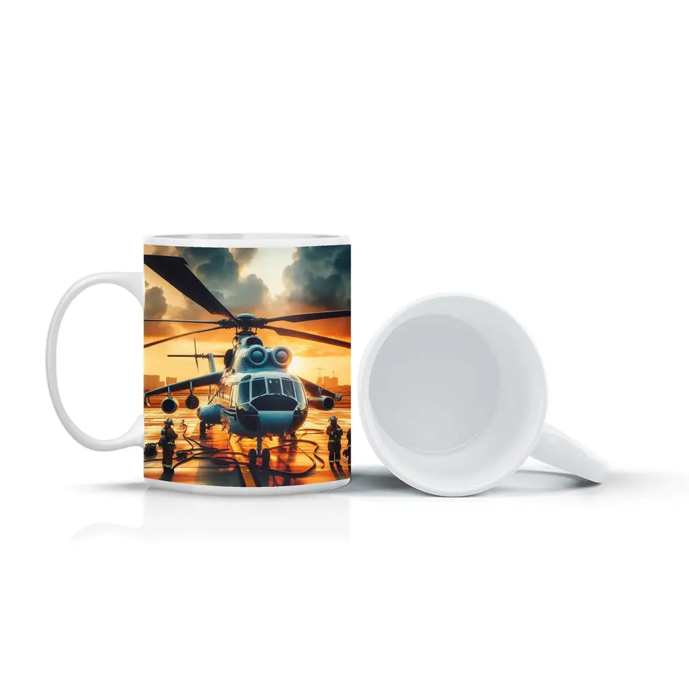 Military Helicopter Ground Crew Sunset Sky – Mugs