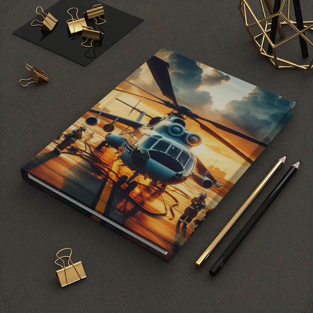 Military Helicopter Ground Crew Sunset Sky – Notebooks