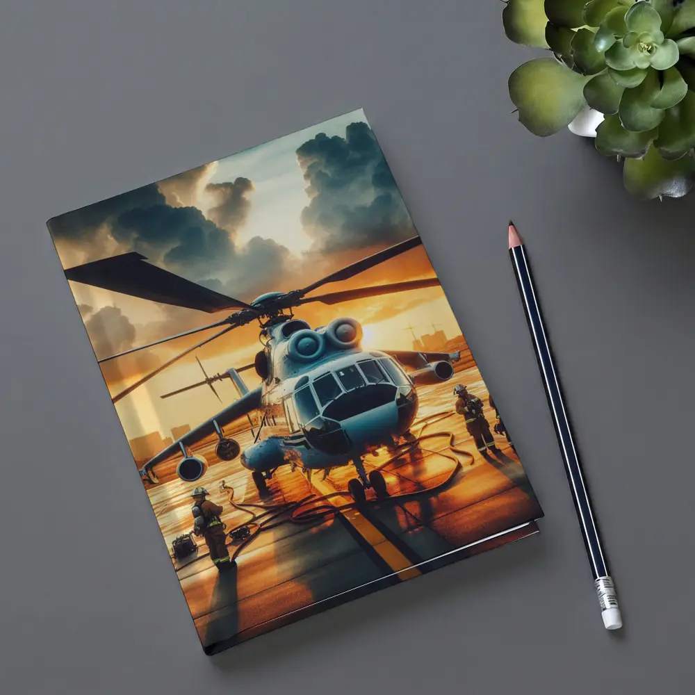 Military Helicopter Ground Crew Sunset Sky – Notebooks