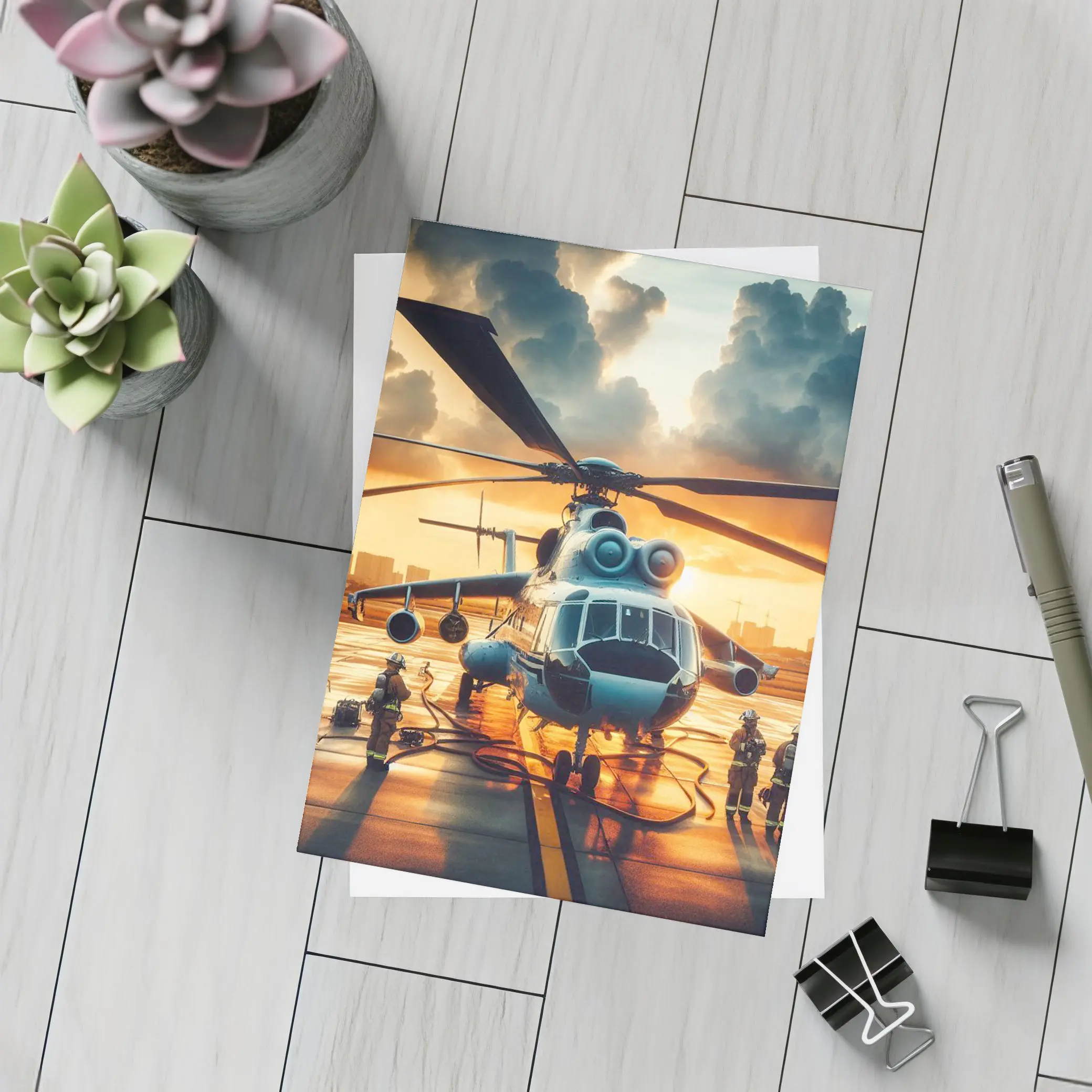 Military Helicopter Ground Crew Sunset Sky – Postcards
