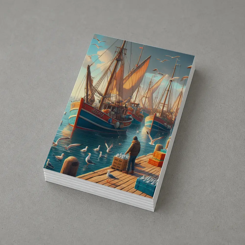 Fishing Boats Harbor Dock Seagulls Scene – Postcards
