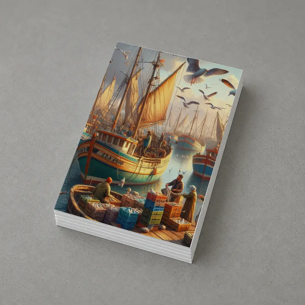 Fishing Harbor Boats Seagulls Coastal Scene – Postcards