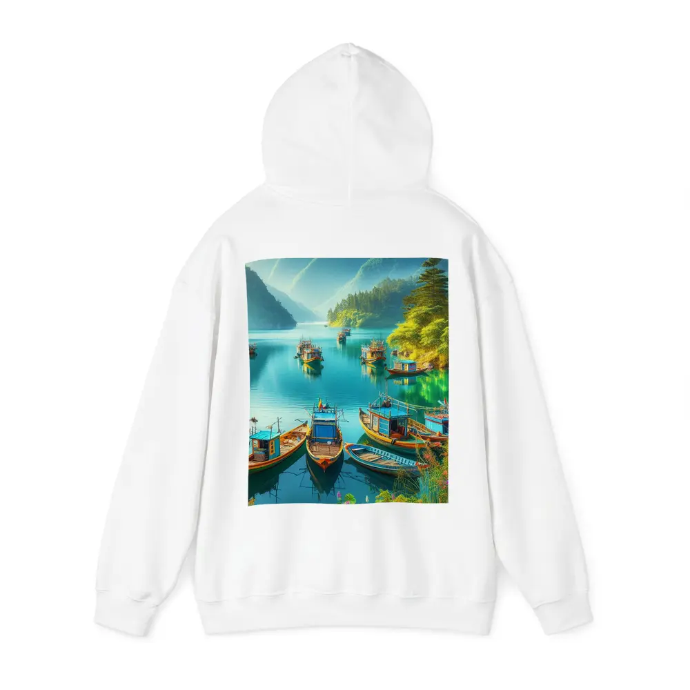 Colorful Fishing Boats Turquoise Mountain Lake – Hoodies
