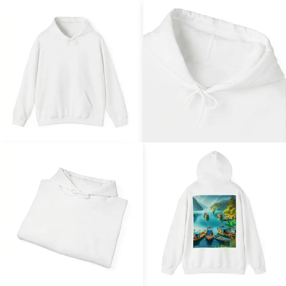 Colorful Fishing Boats Turquoise Mountain Lake – Hoodies