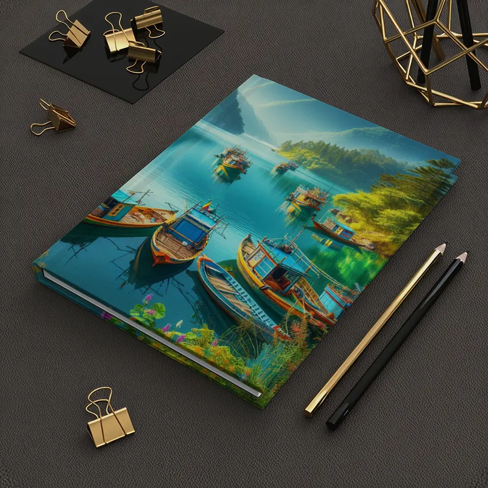 Colorful Fishing Boats Turquoise Mountain Lake – Notebooks