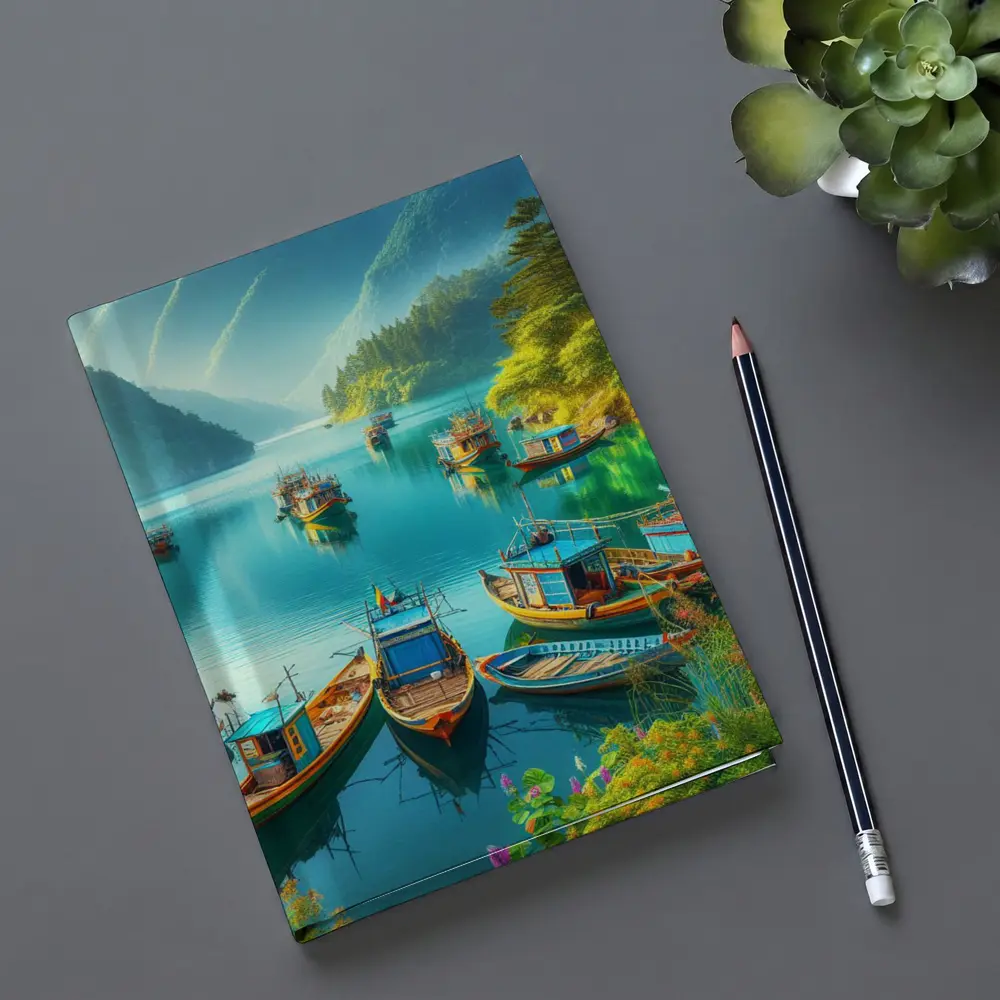 Colorful Fishing Boats Turquoise Mountain Lake – Notebooks