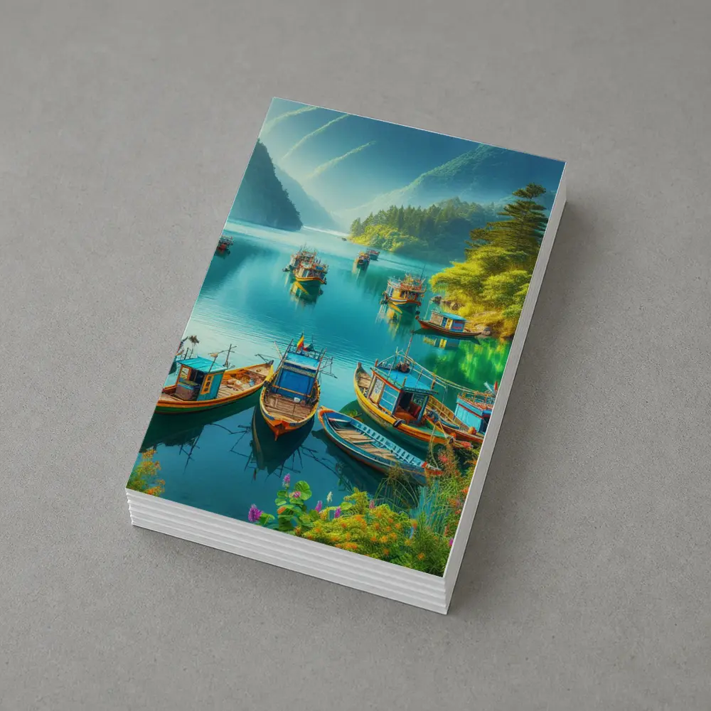Colorful Fishing Boats Turquoise Mountain Lake – Postcards