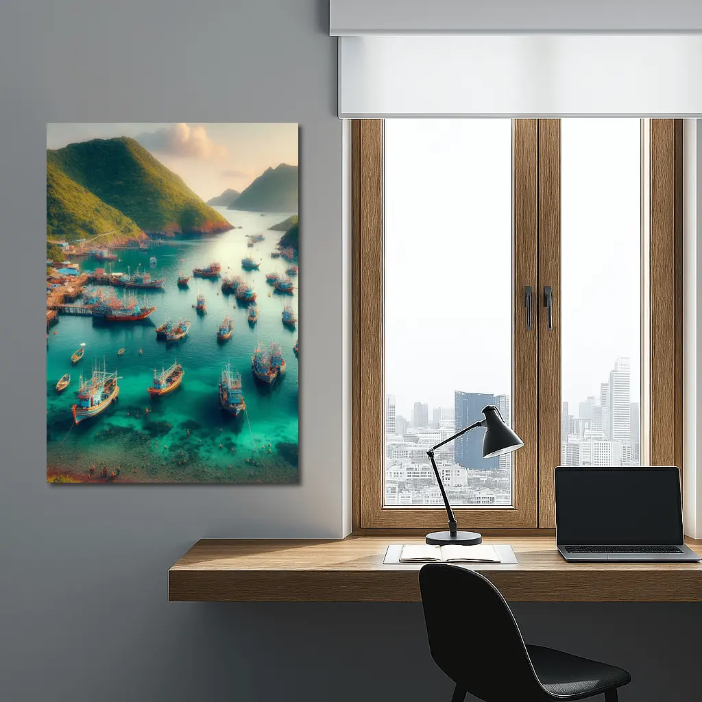 Fishing Boats Anchored in Tropical Bay – Wall Art