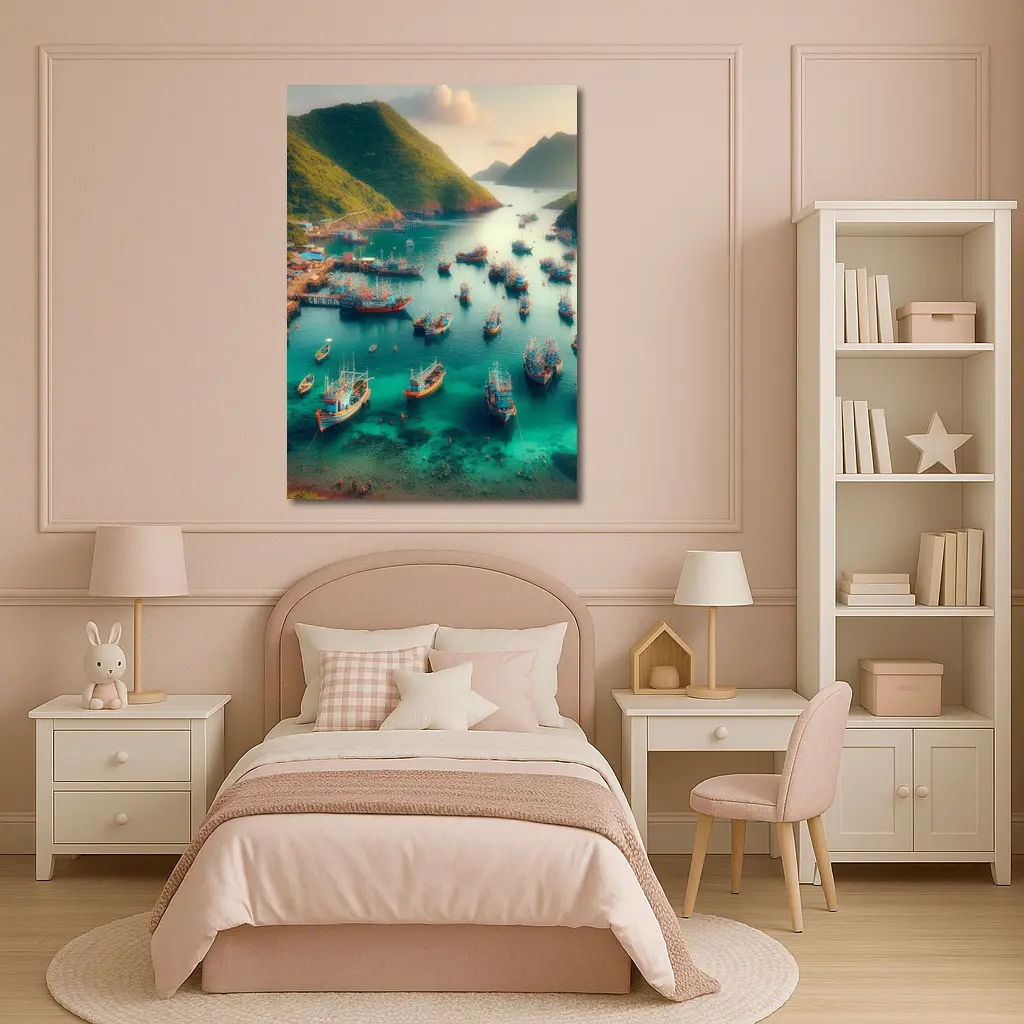 Fishing Boats Anchored in Tropical Bay – Wall Art