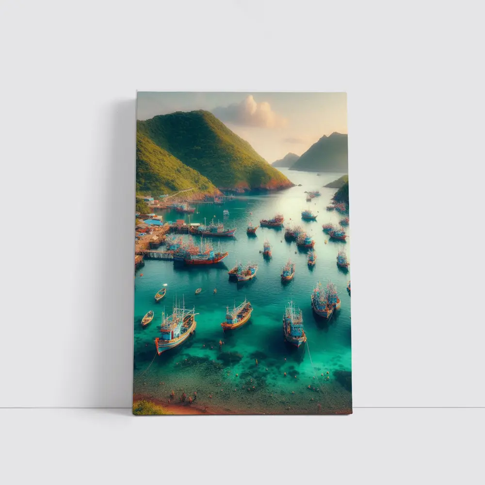 Fishing Boats Anchored in Tropical Bay – Wall Art