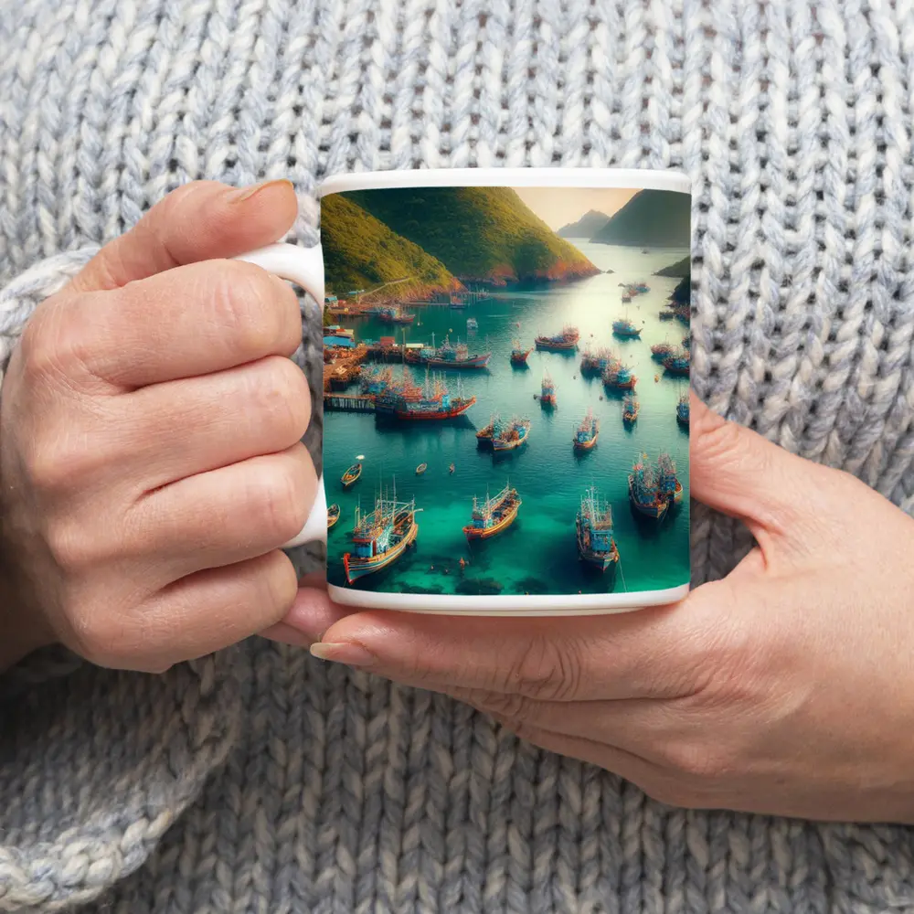 Fishing Boats Anchored in Tropical Bay – Mugs