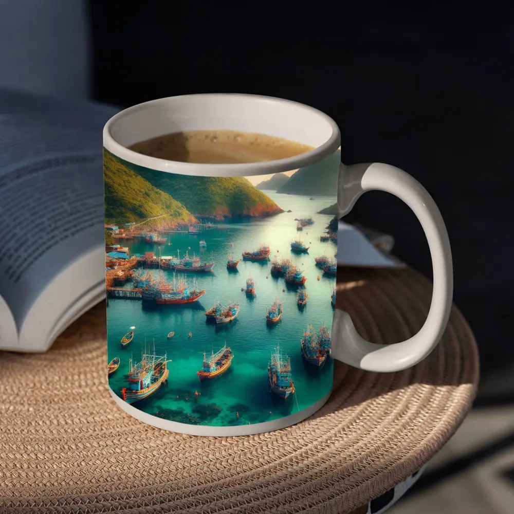 Fishing Boats Anchored in Tropical Bay – Mugs