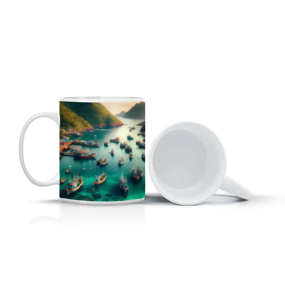 Fishing Boats Anchored in Tropical Bay – Mugs