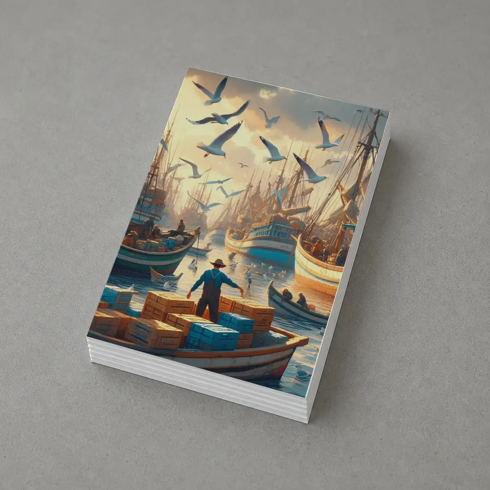 Fishing Boats Busy Harbor Seagulls Morning – Postcards