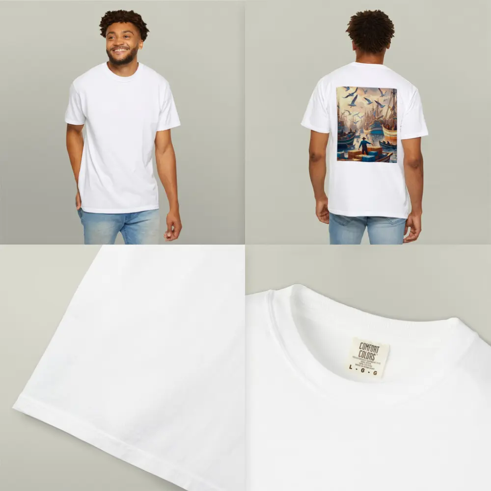 Fishing Boats Busy Harbor Seagulls Morning – T-Shirts