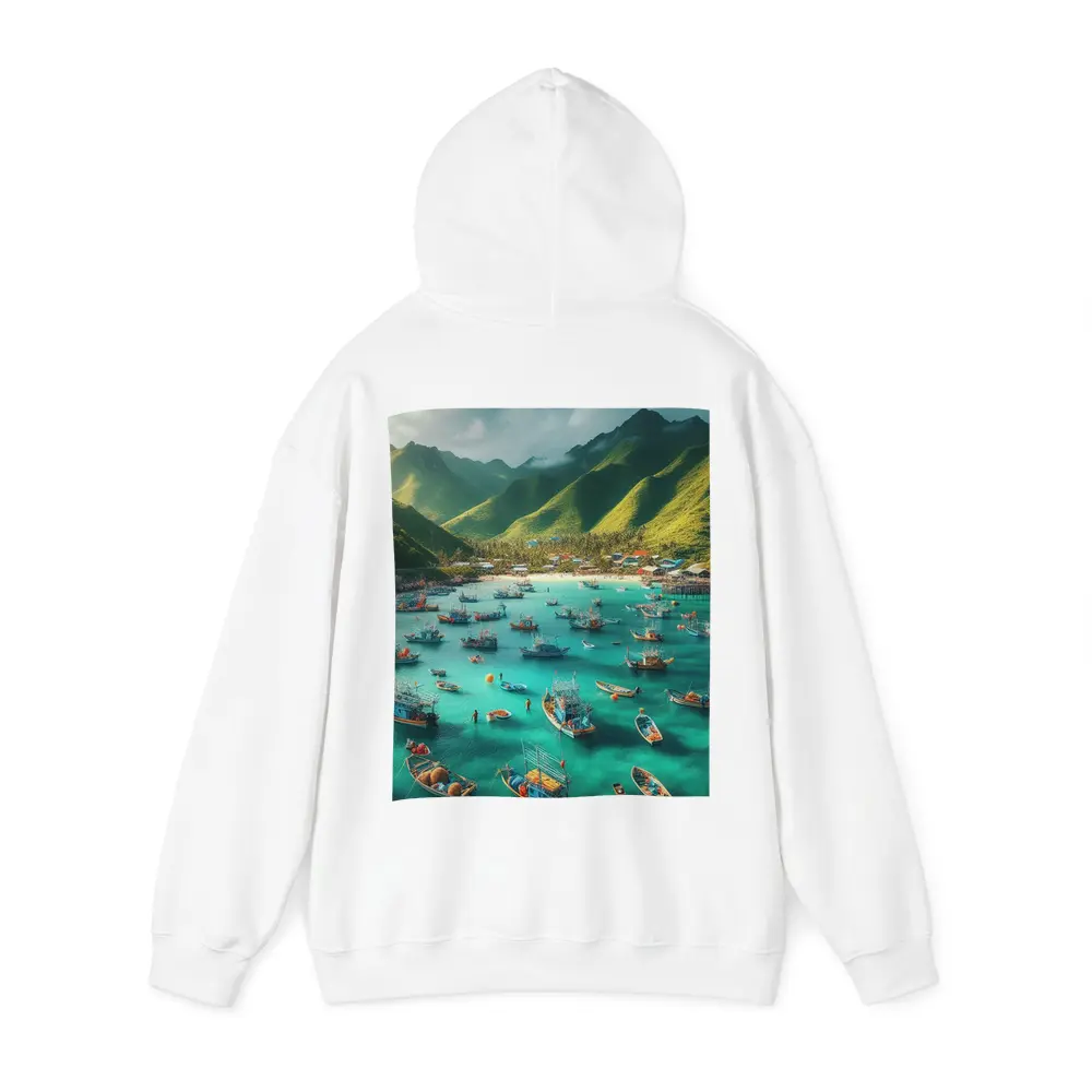 Fishing Boats Turquoise Bay Green Mountains – Hoodies