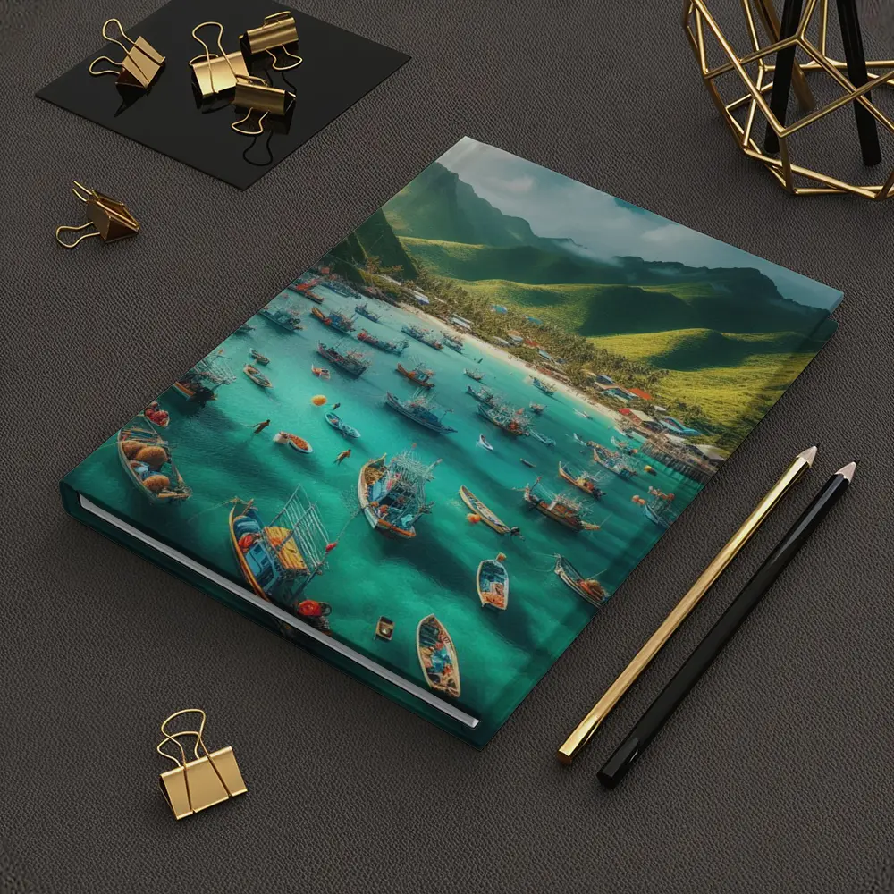 Fishing Boats Turquoise Bay Green Mountains – Notebooks
