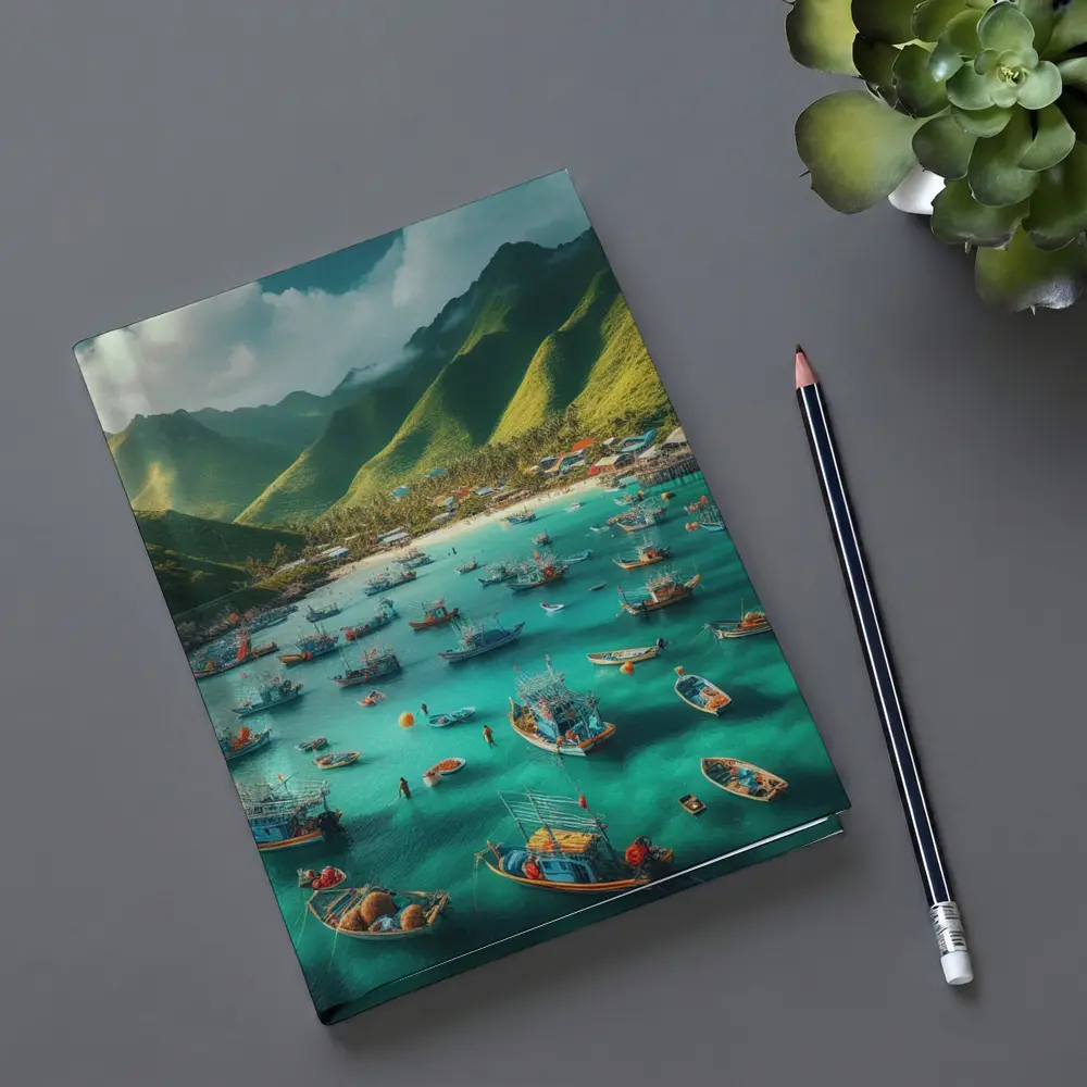 Fishing Boats Turquoise Bay Green Mountains – Notebooks