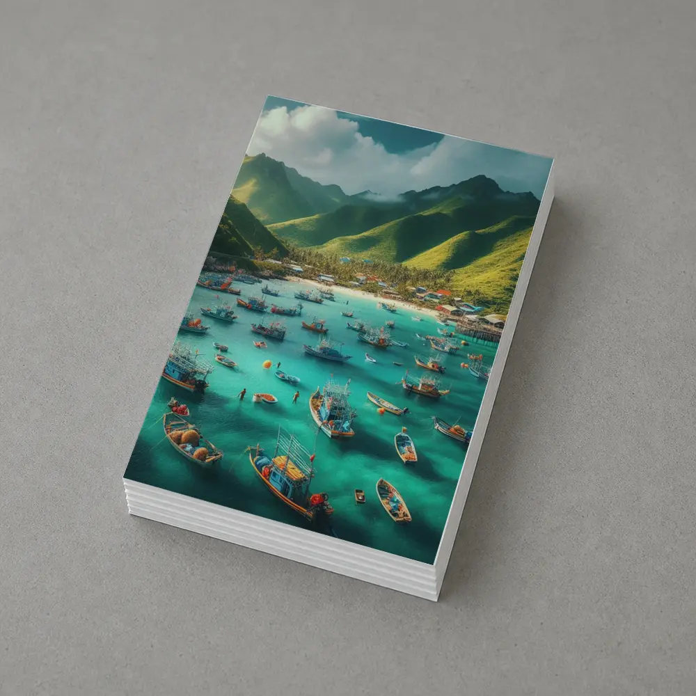 Fishing Boats Turquoise Bay Green Mountains – Postcards
