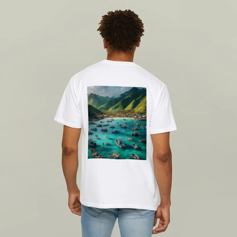 Fishing Boats Turquoise Bay Green Mountains – T-Shirts