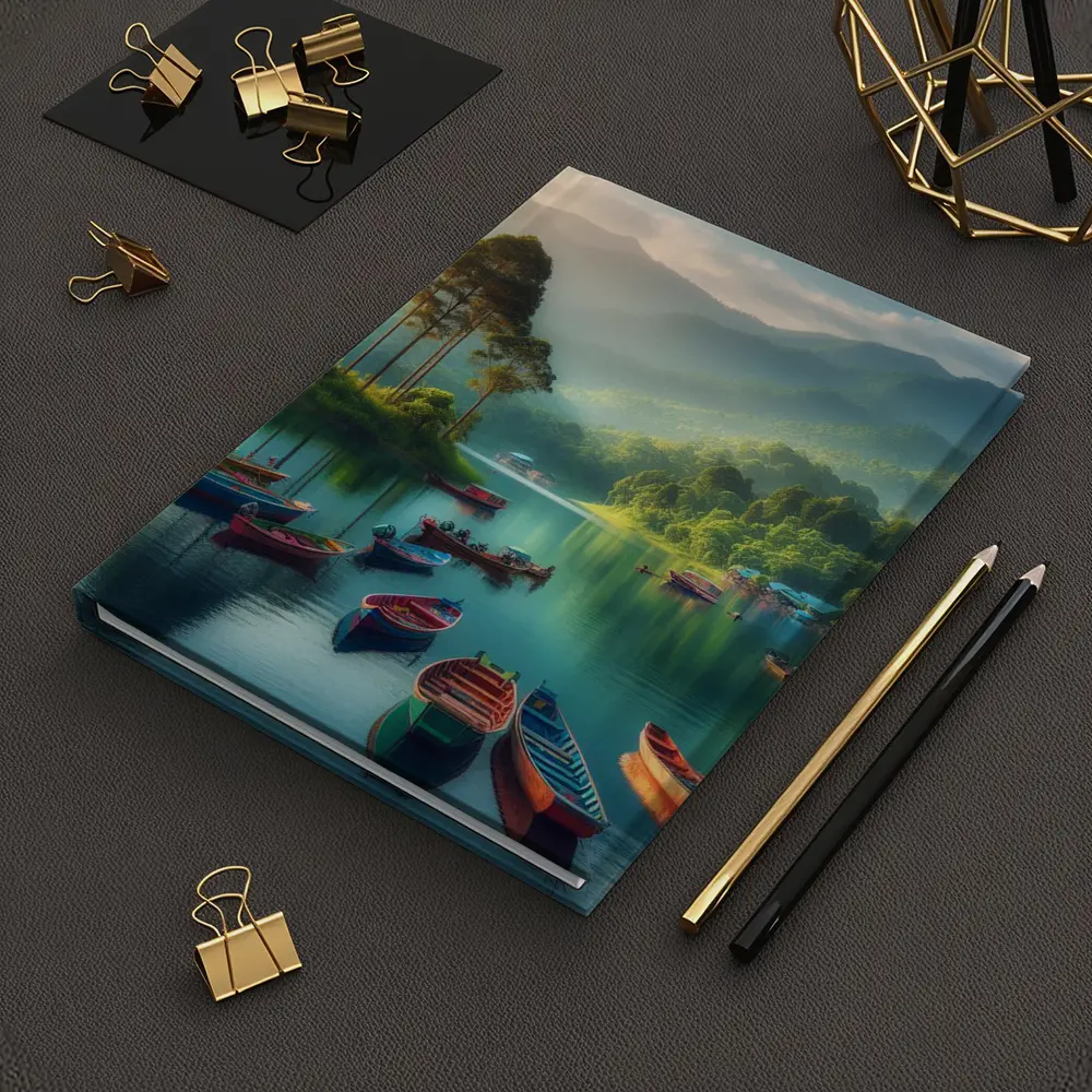 Colorful Boats on Calm Mountain Lake – Notebooks