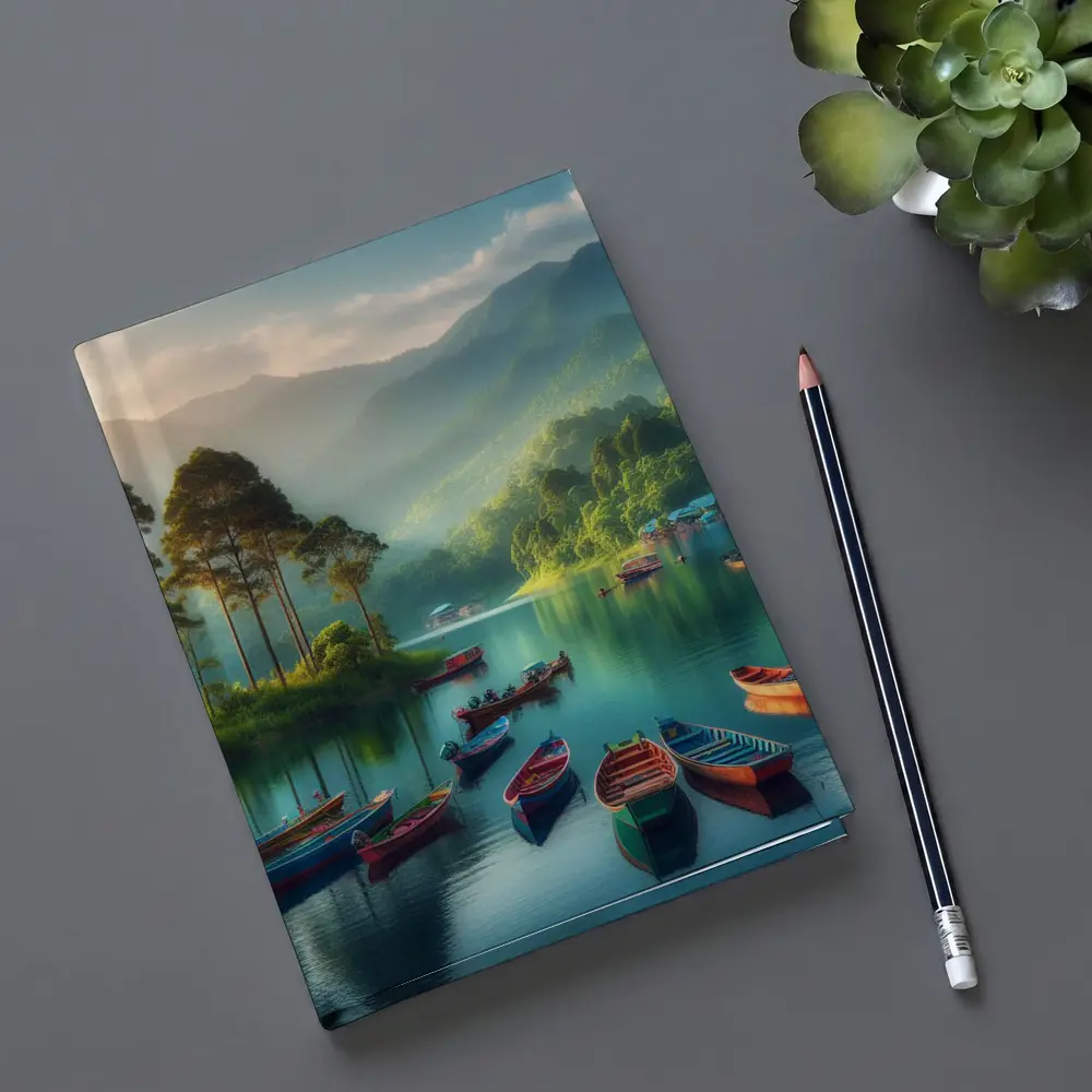 Colorful Boats on Calm Mountain Lake – Notebooks