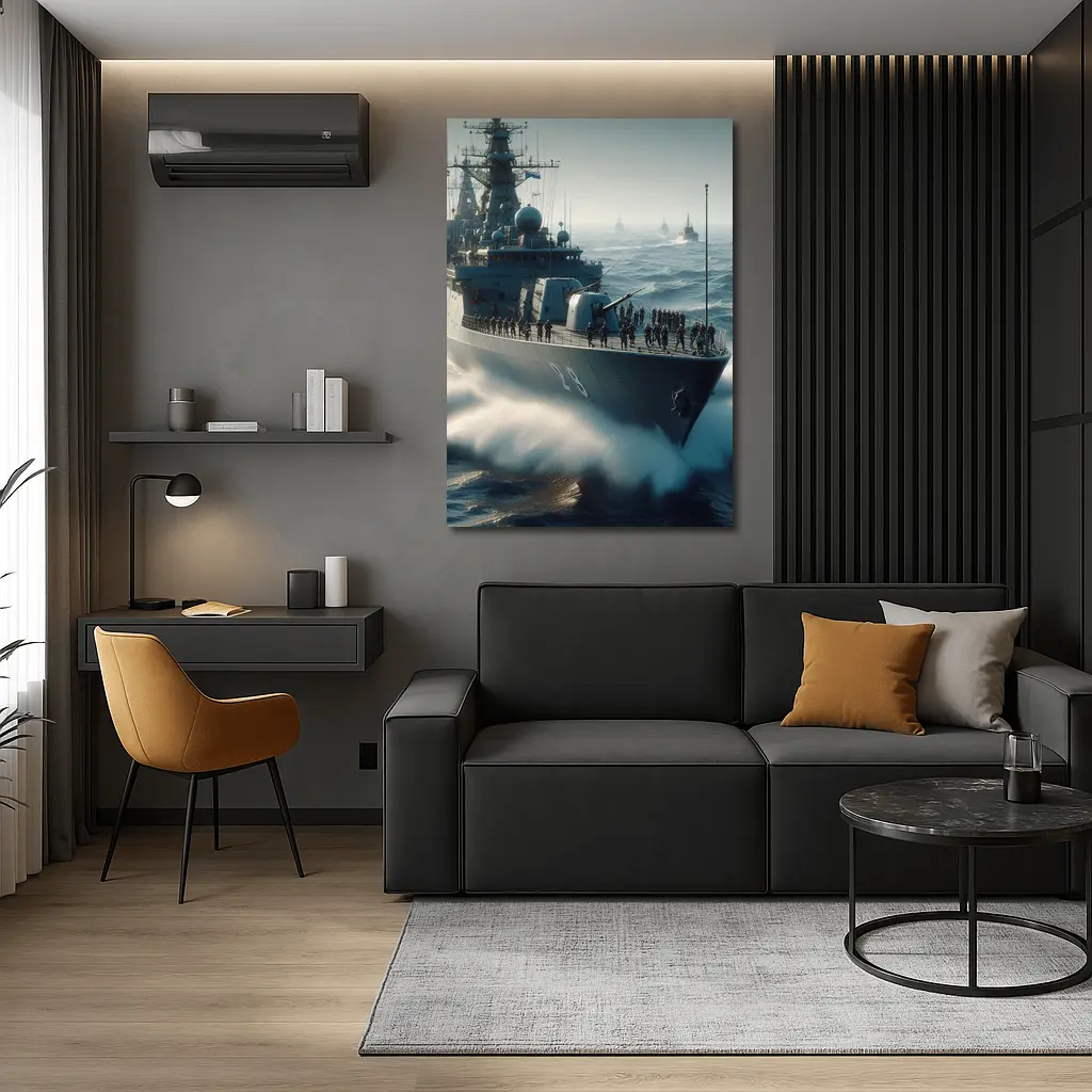 Navy Warship Fleet Sailing Rough Ocean Waves – Wall Art