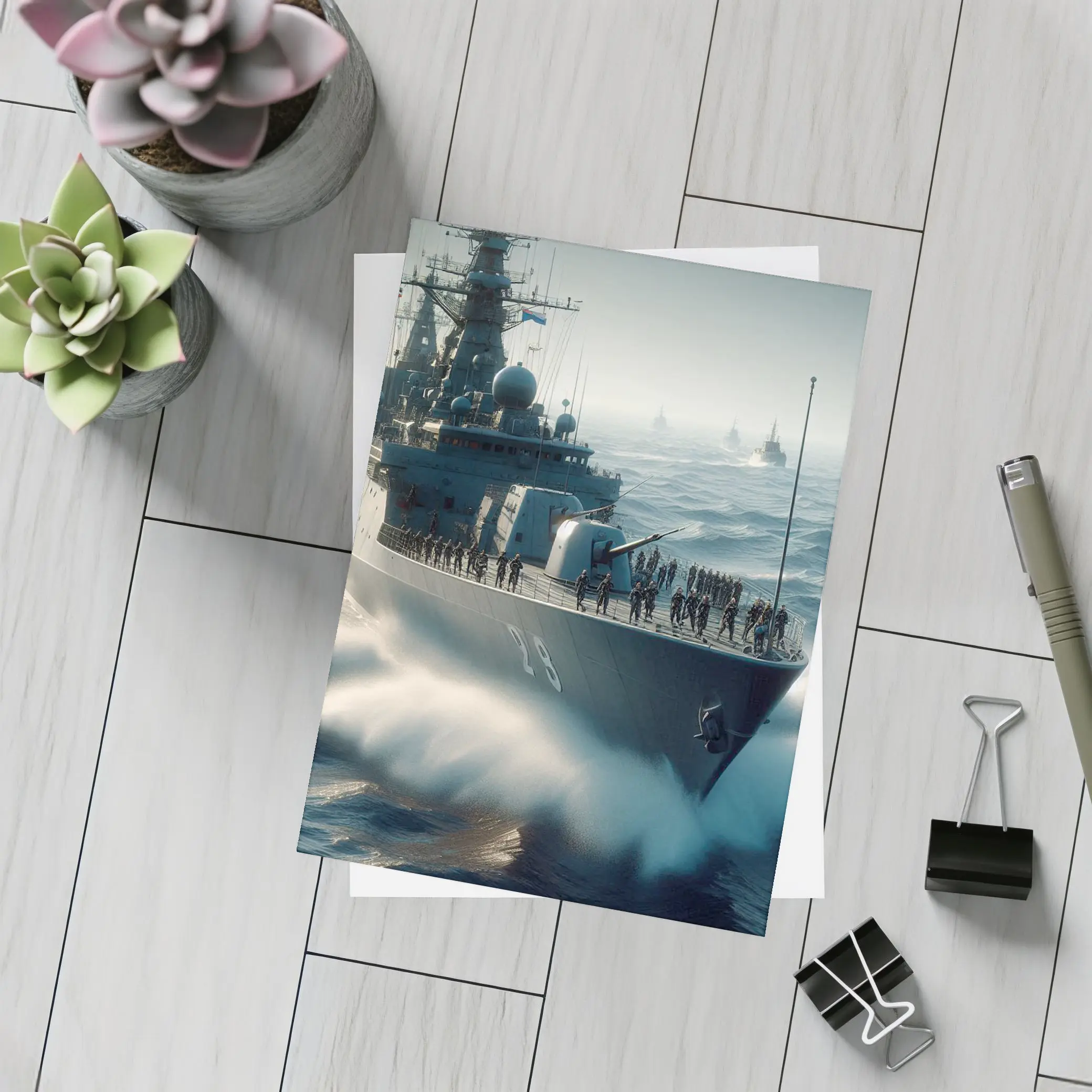 Navy Warship Fleet Sailing Rough Ocean Waves – Postcards