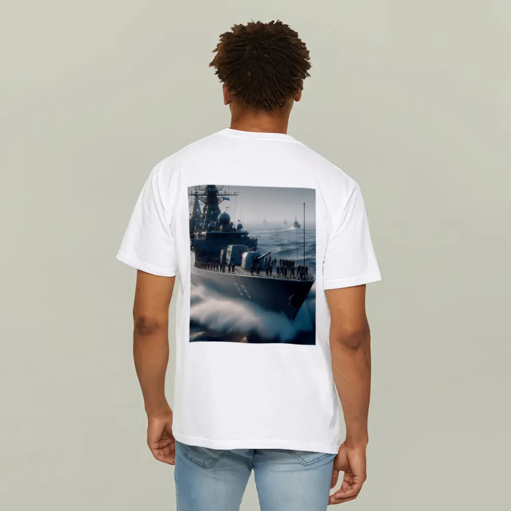 Navy Warship Fleet Sailing Rough Ocean Waves – T-Shirts