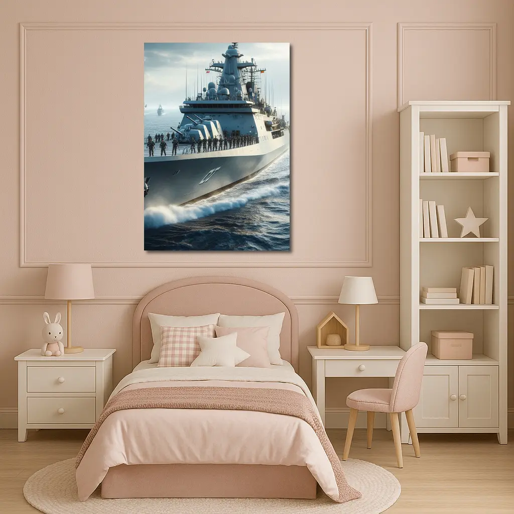 Navy Warship Crew Sailing Open Ocean – Wall Art