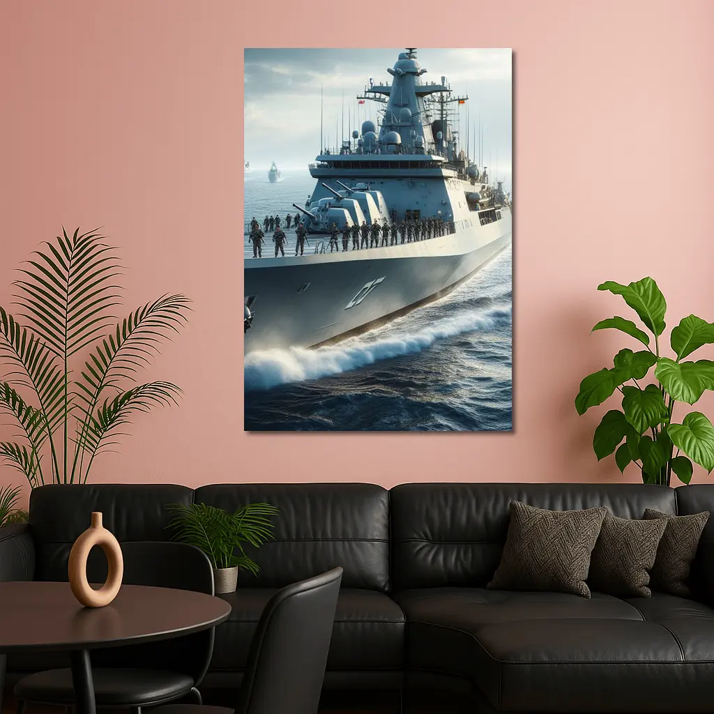 Navy Warship Crew Sailing Open Ocean – Wall Art