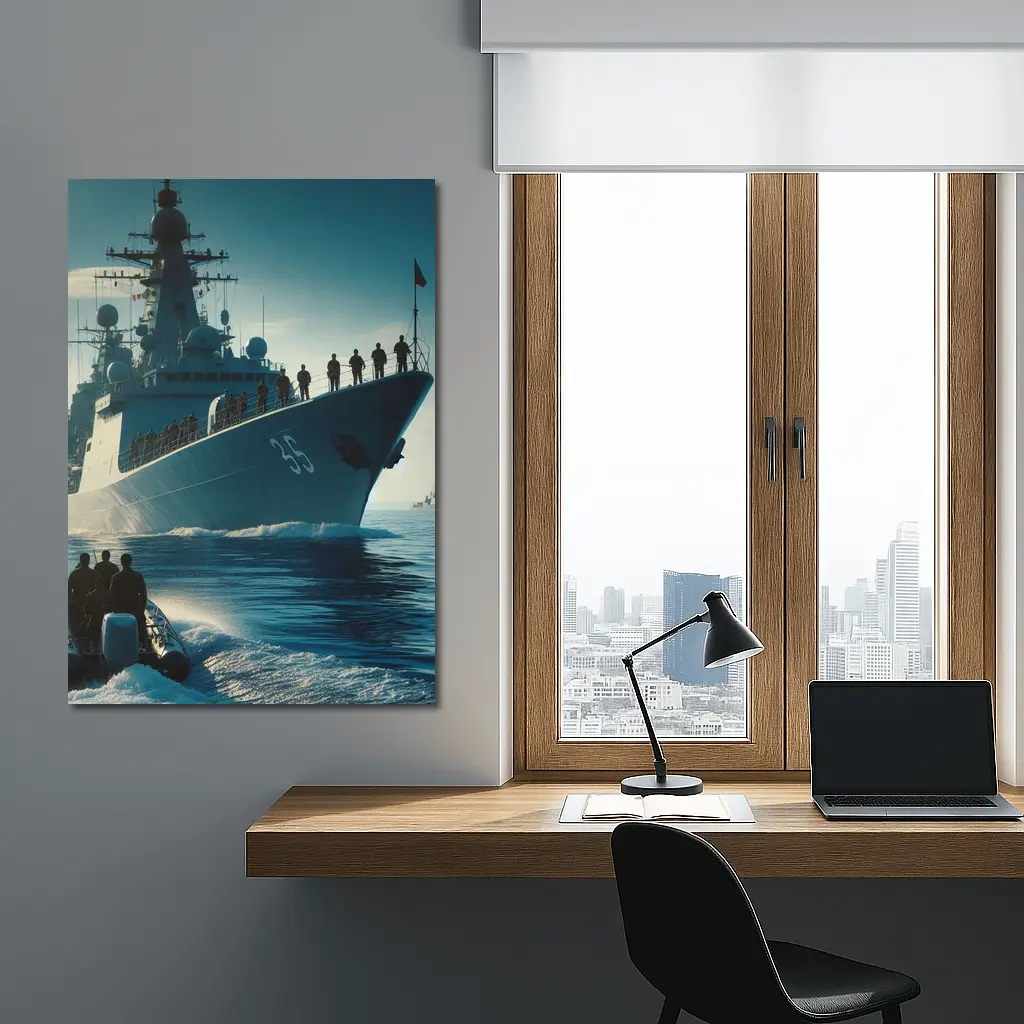 Navy Warship at Sea with Sailors – Wall Art