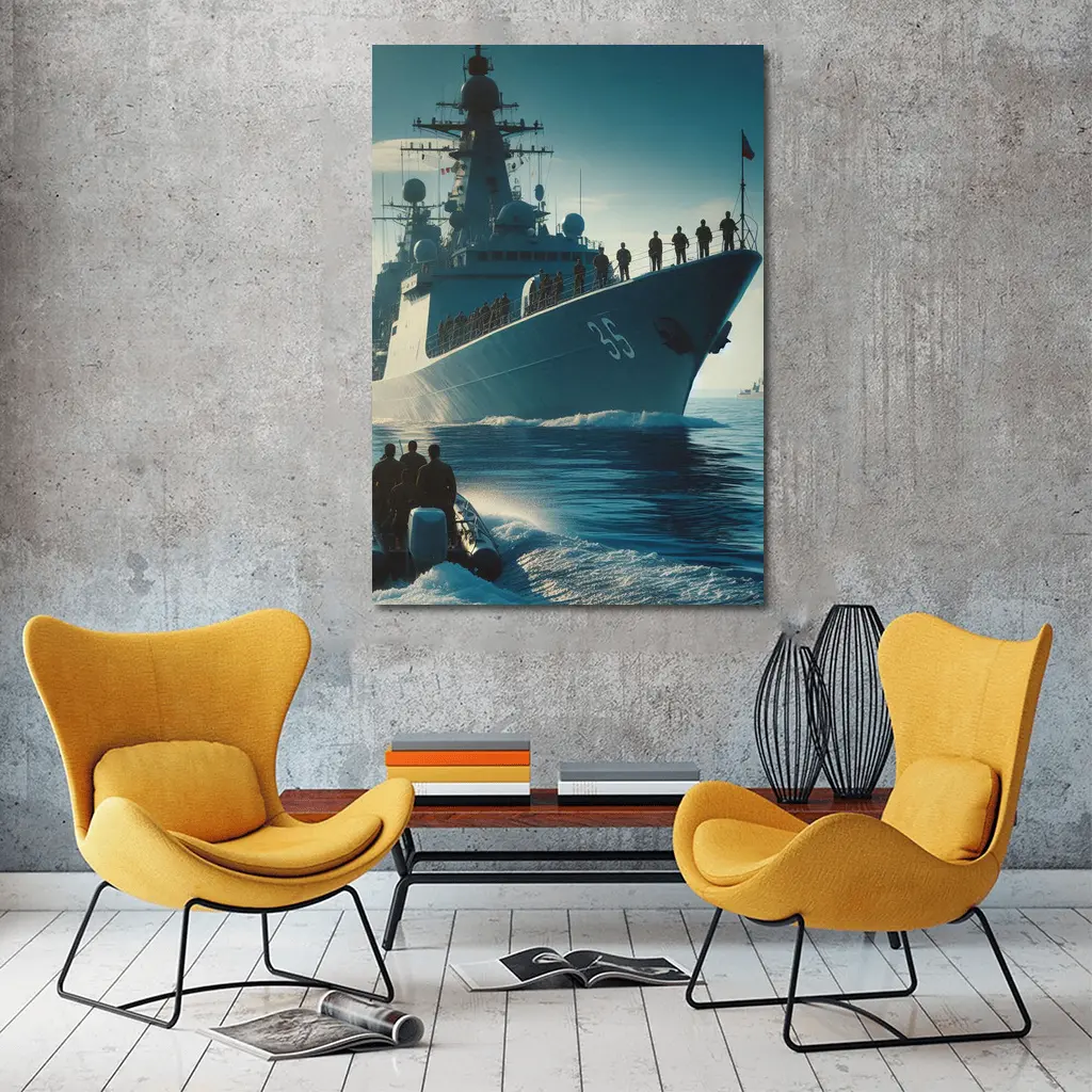 Navy Warship at Sea with Sailors – Wall Art