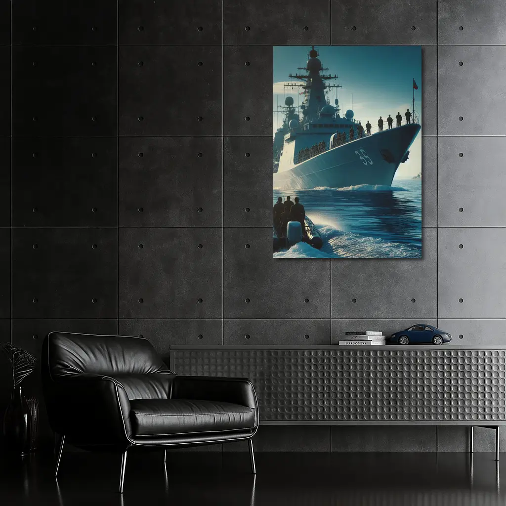 Navy Warship at Sea with Sailors – Wall Art